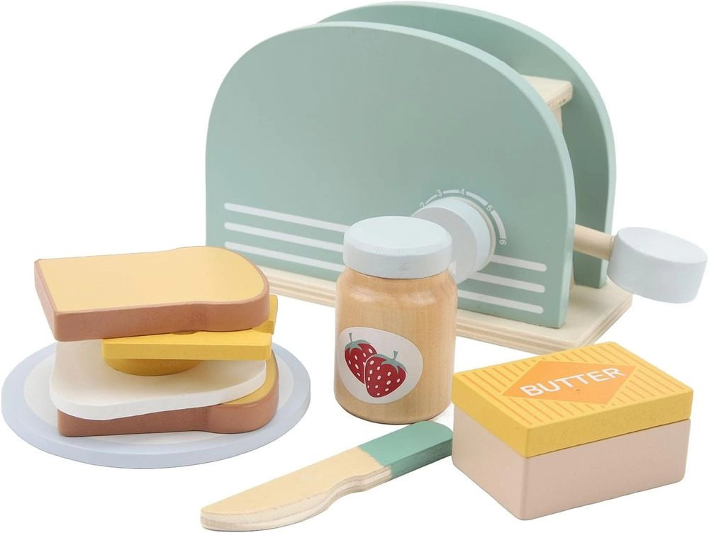 Kids Wooden Bread Toaster Pretend Playset - 10pcs (5551007-KABI-0154)