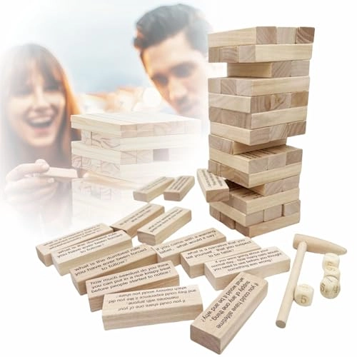 Qkansiw Questions Tumbling Tower Game - 54 pieces