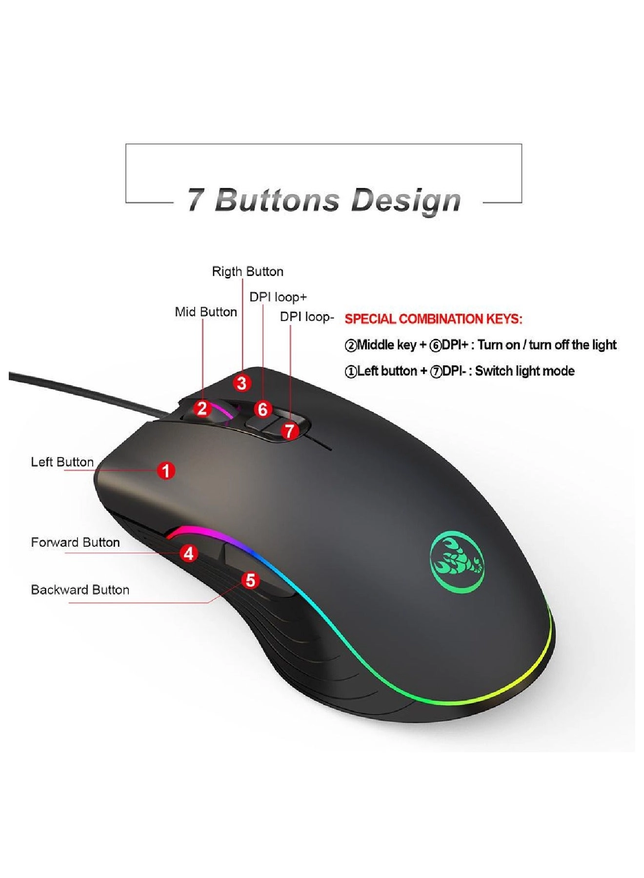 A867 RGB Backlit Optical Gaming Mouse - Wired