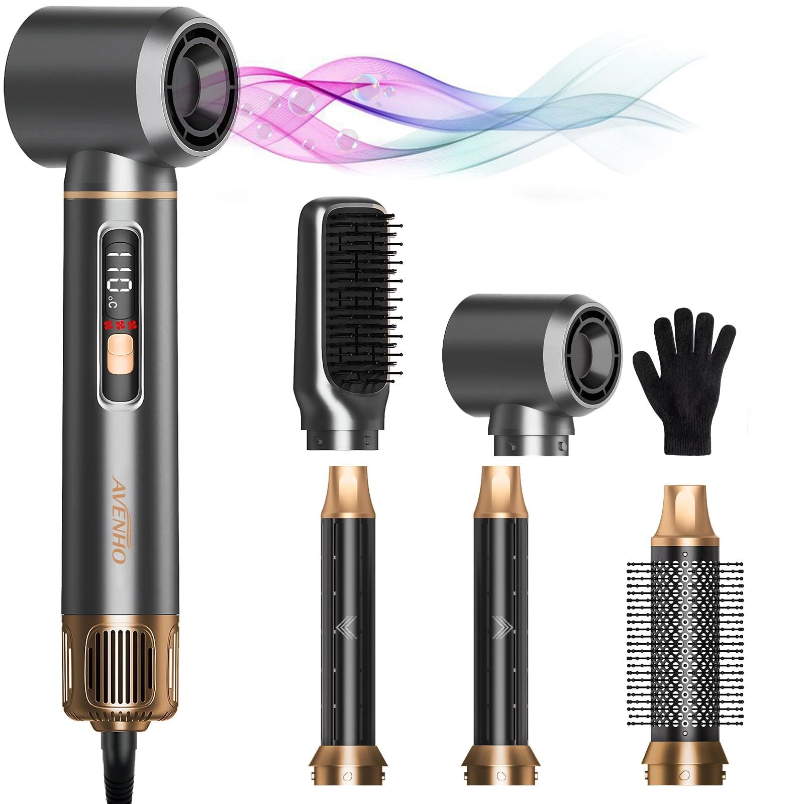 avenho 5 in 1 Hot Air Styler - Digital Display 3 Heat Settings Grey
