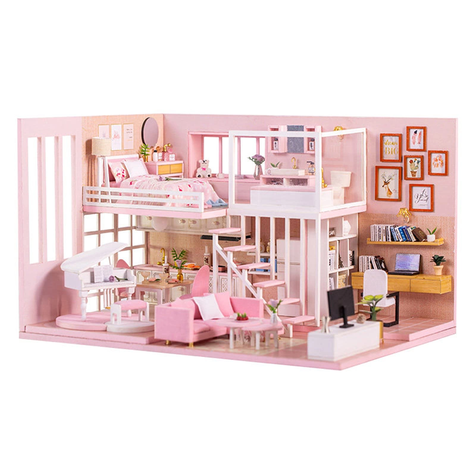 DIY Dollhouse Kit - 30x24.5x27.6 cm LED Light