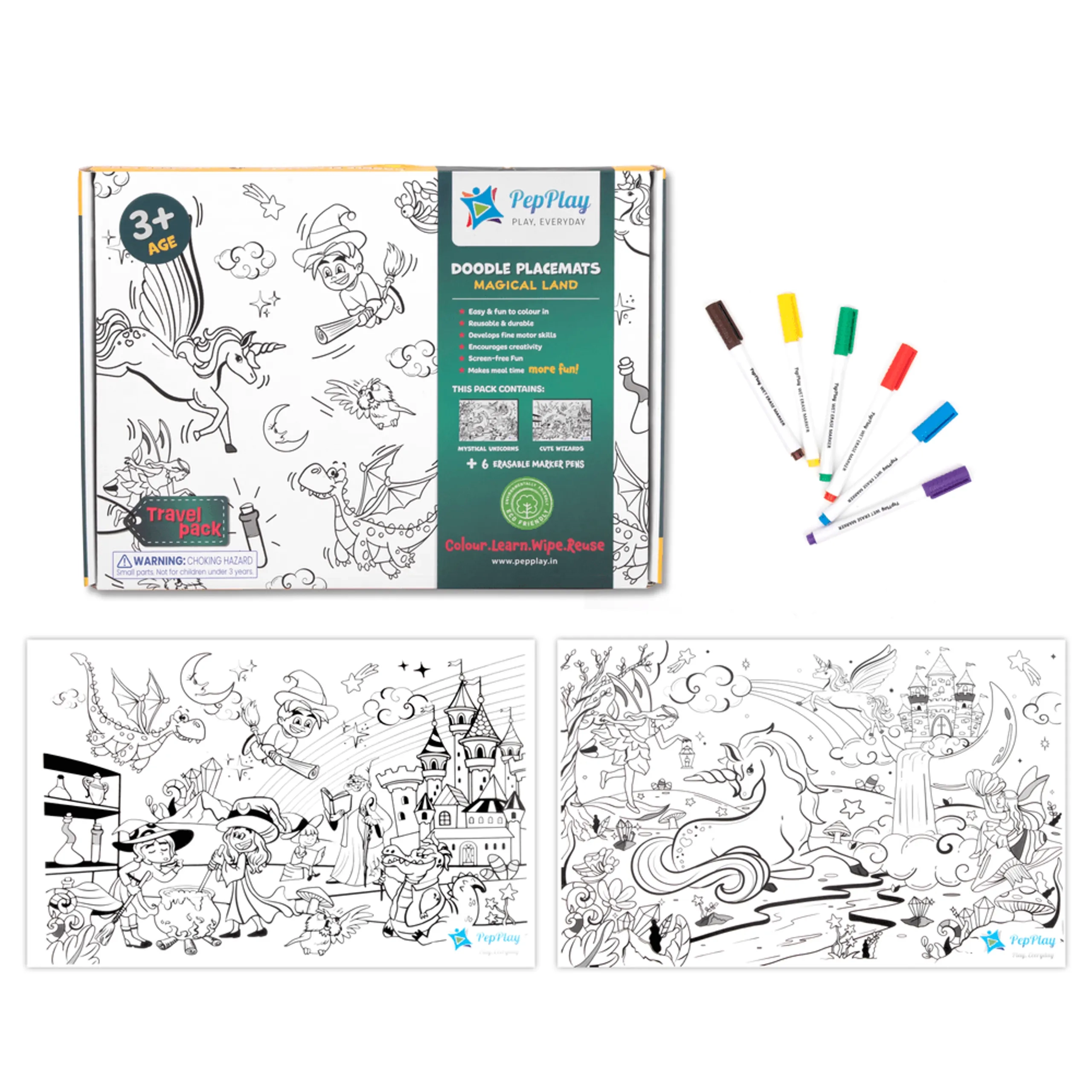 PepPlay Doodle Placemats Travel Set - A4 Reusable