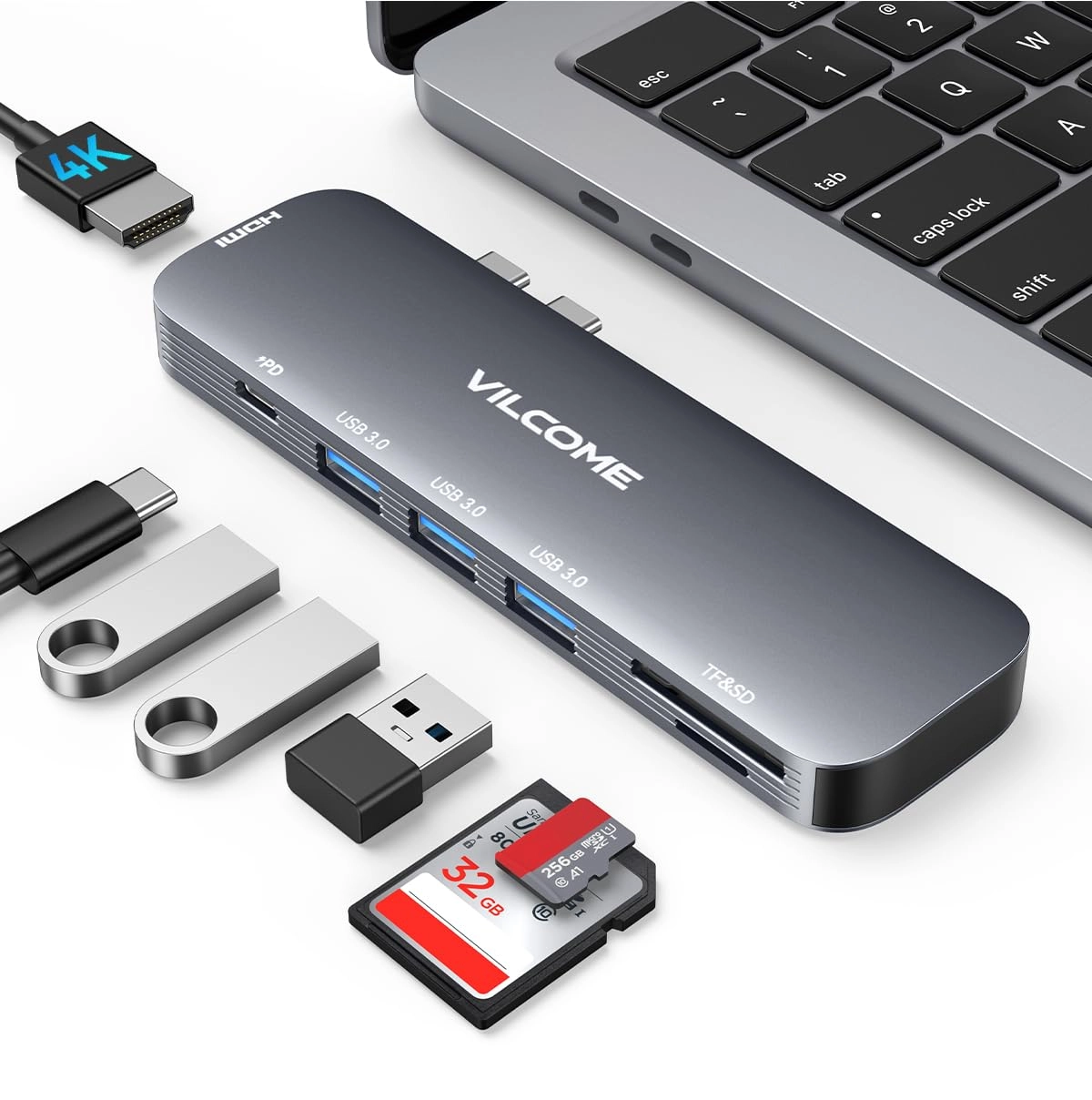 USB C Adapter - 7-in-2 Thunderbolt 3 PD 4K@60Hz HDMI