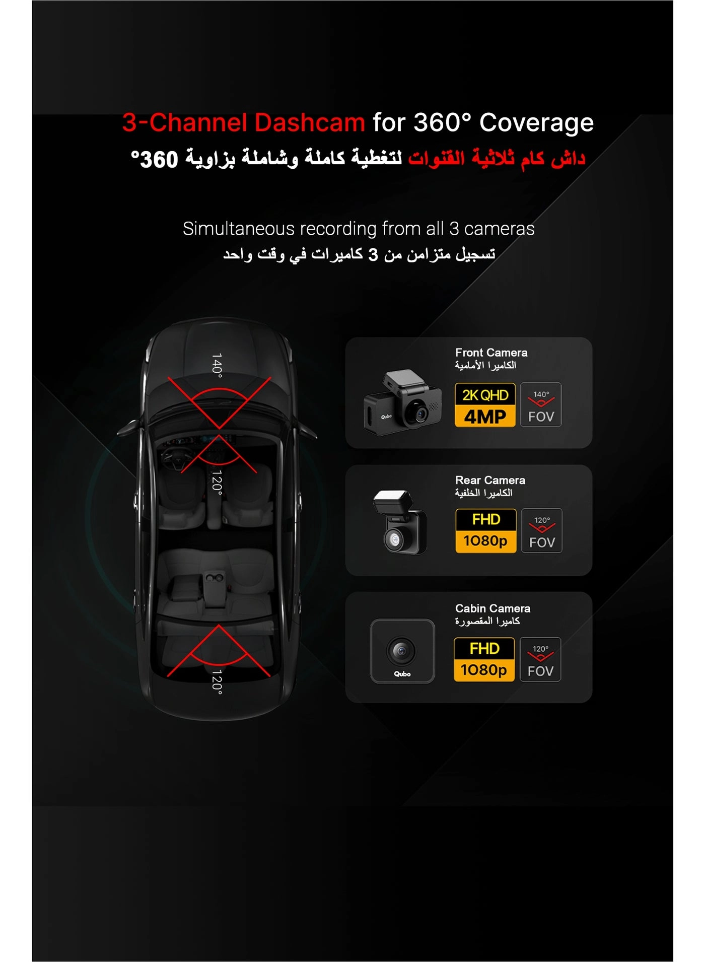 3 Channel Dashcam Pro - 2K QHD