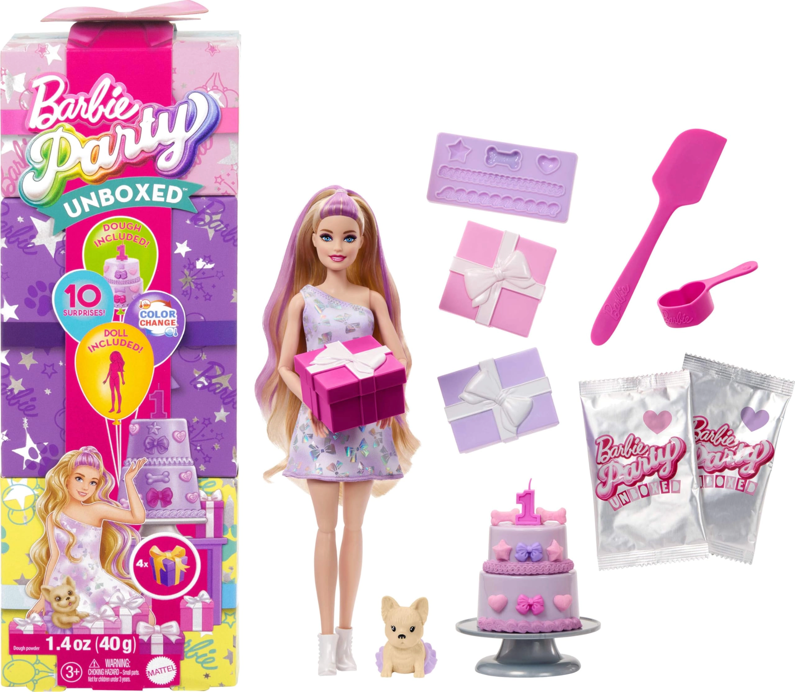 Barbie Birthday Bows Doll - 10 Surprises Colour Changing Effect Ages 3+