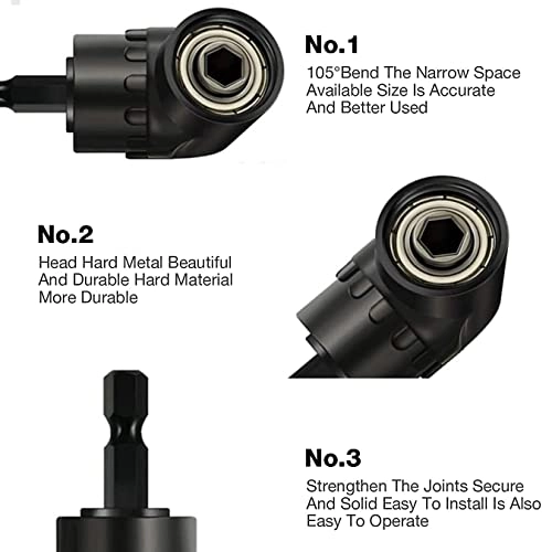 105 Degree Right Angle Drill Adapter - Black 1/4" Hex