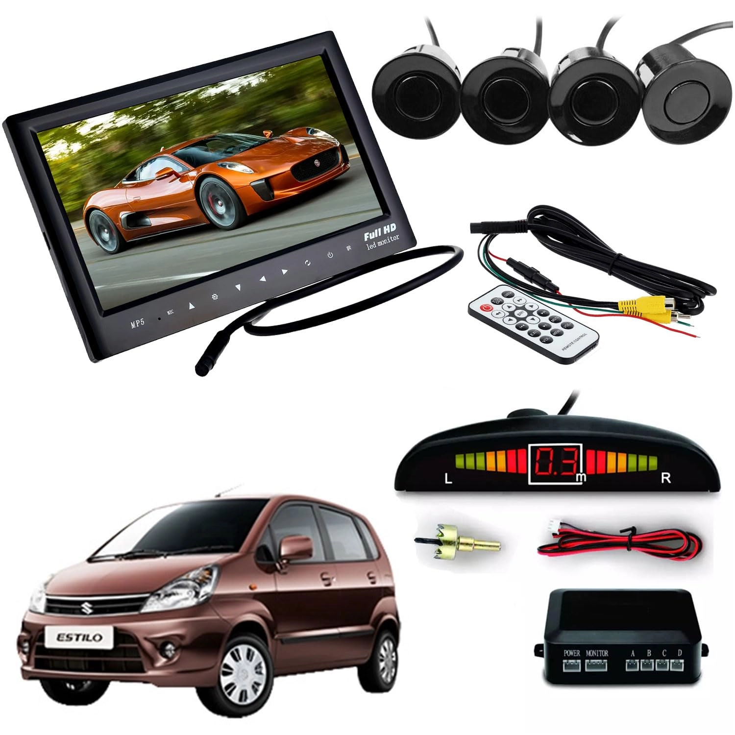 Auto Pearl Automotives Dashboard Full HD LED Monitor - 7 inch + Black Parking Sensor