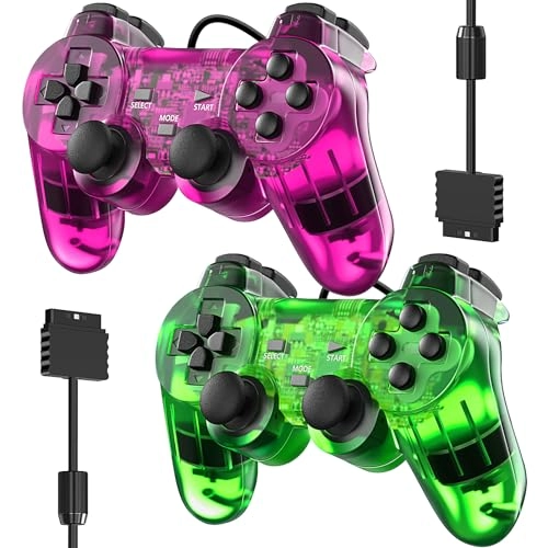 Degulan Wired Controller for PS-2 - Clear Purple and Clear Grean