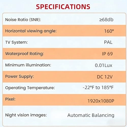 AHD 1080P 4 Pin Backup Camera - Night vision 2.5mm jack 1920x1080