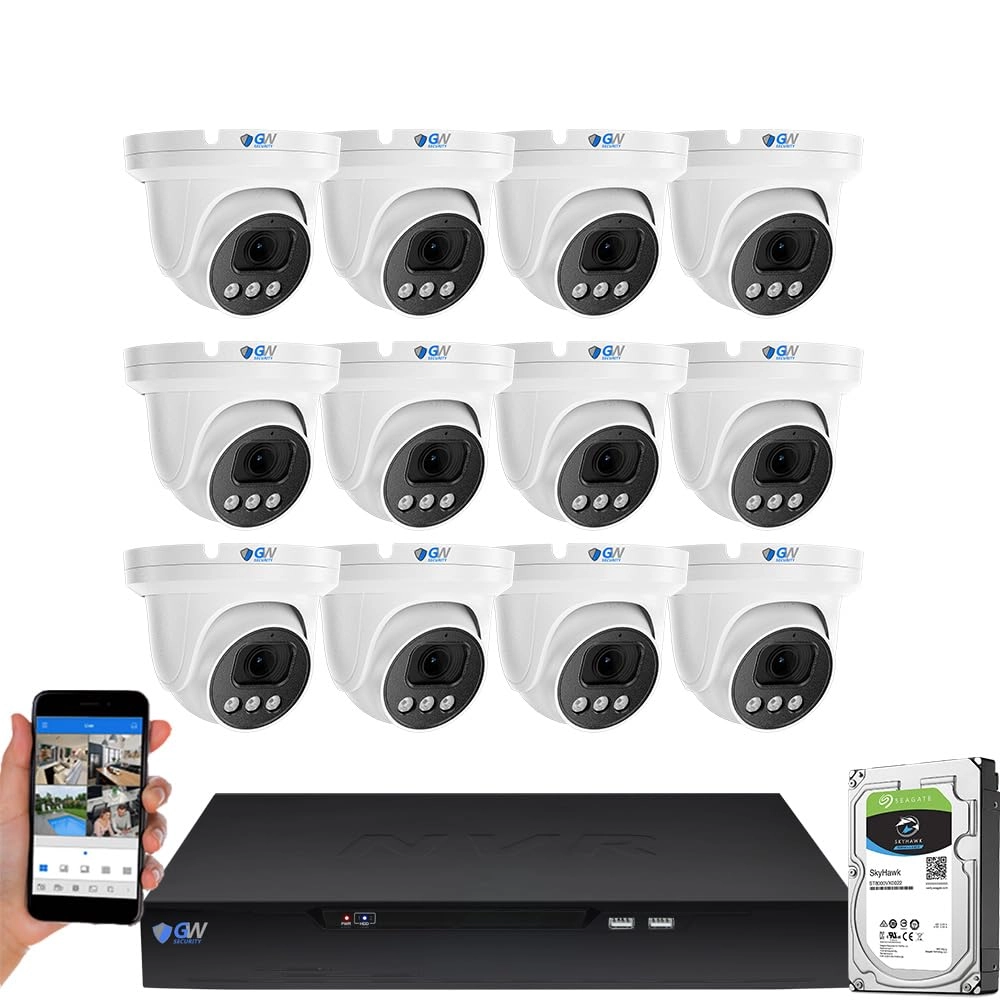 GW Security GW42-4216P - 16-Channel 12MP 6K 4TB + GW863601M - 12 x 8MP 4K Dome Cameras + GWCAT100 - 6 x 100ft + GWCAT60 - 6 x 60ft
