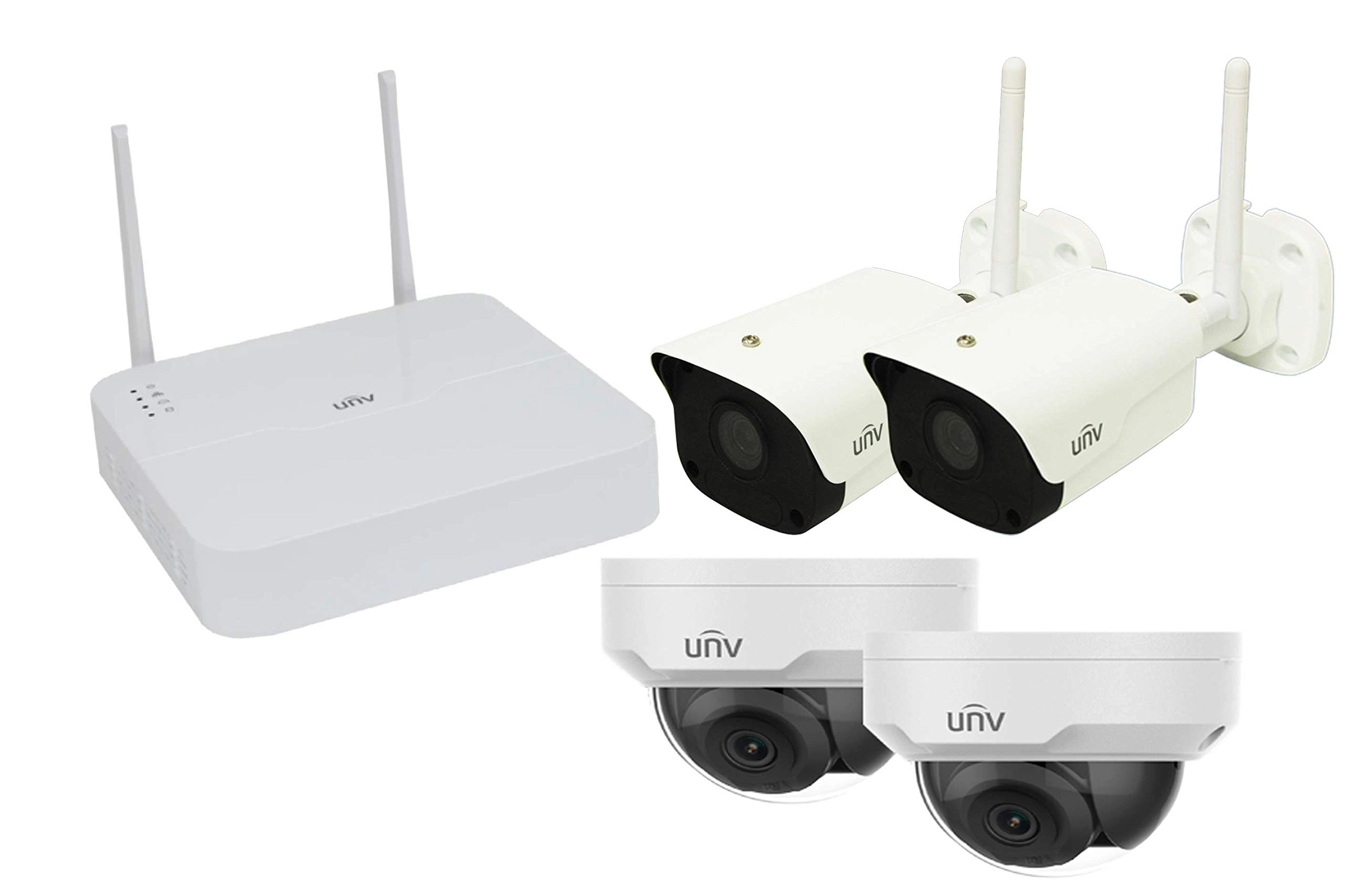 Uniview 301-04LB-W - WiFi NVR 4 channel + 322SR3-VSF28W-D - 2 Dome + 2122SR3-F40W-D - 2 Bullet