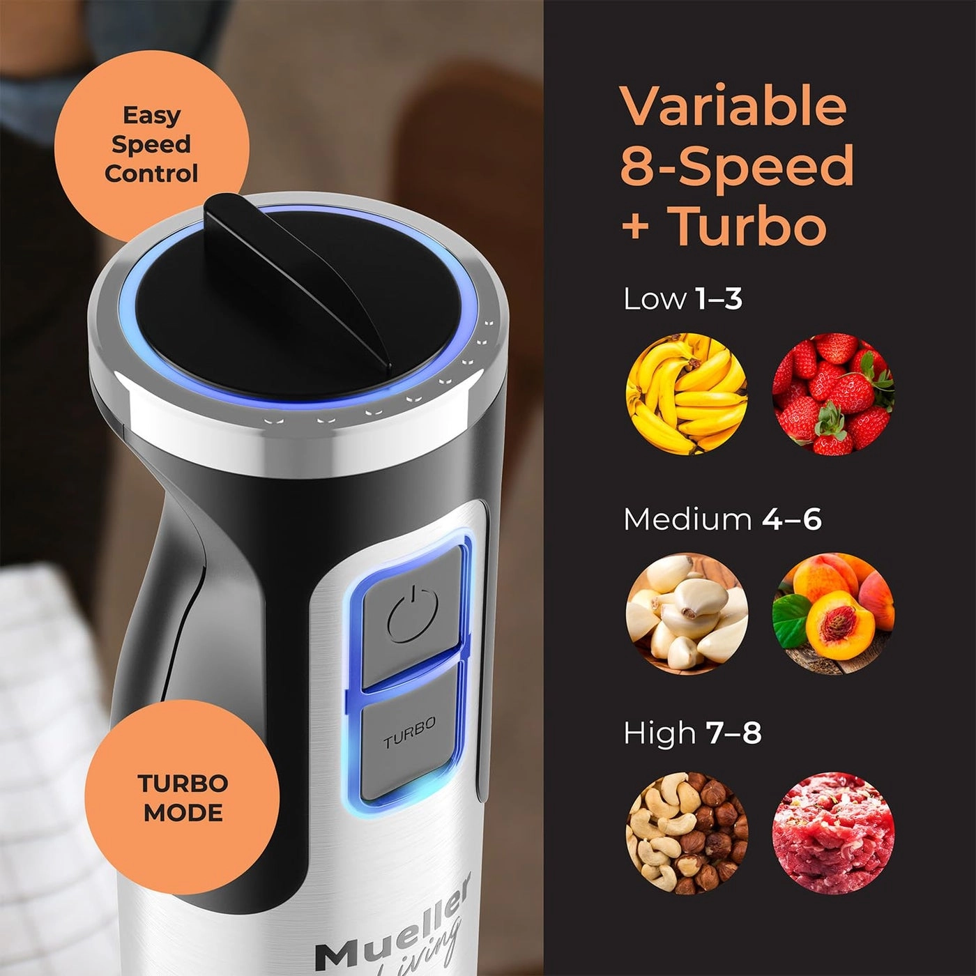 Immersion Hand Blender - 8 Speed 7 Attachments
