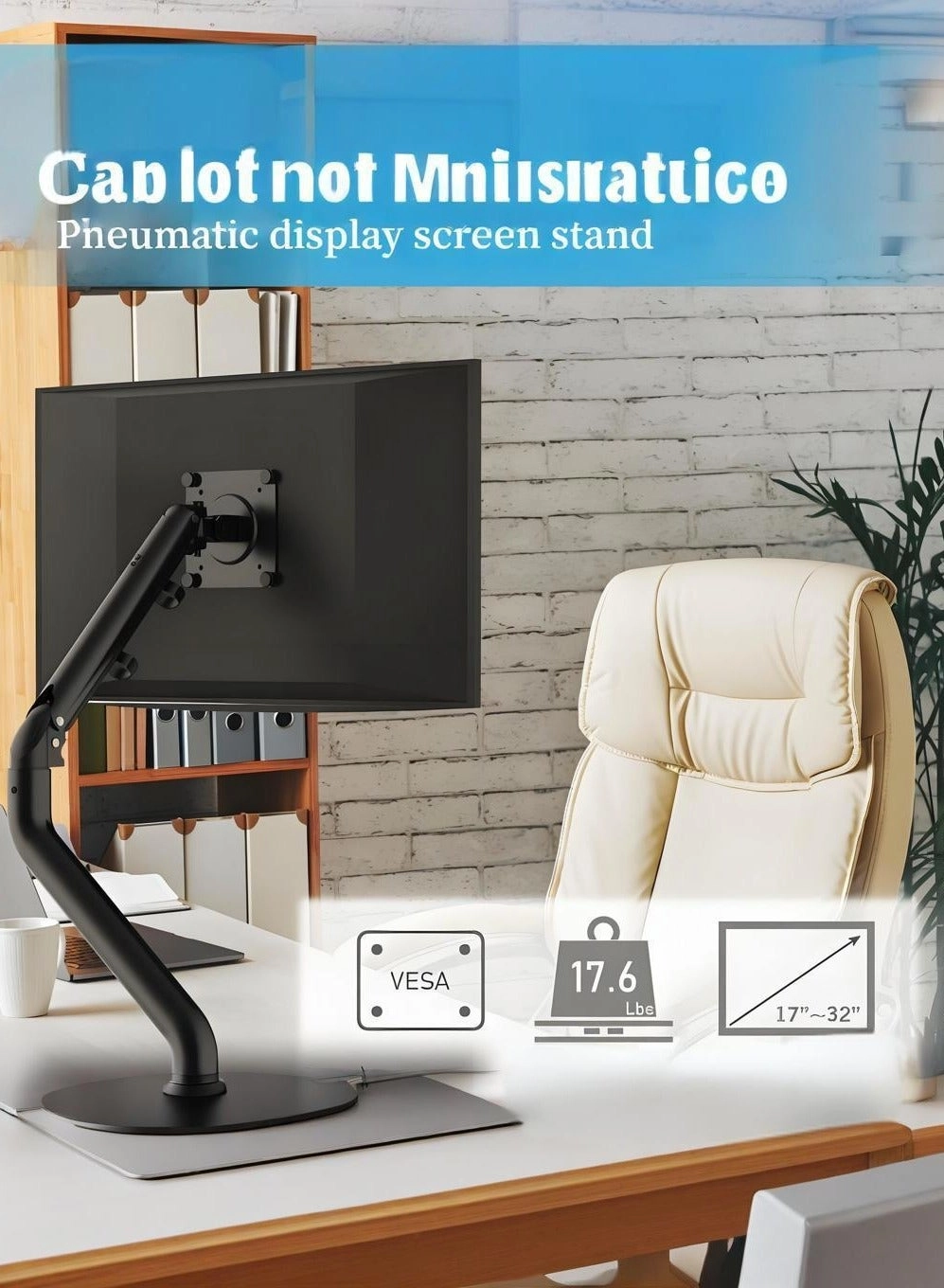 Gas Spring Monitor Arm - 32 in VESA 75x75/100x100mm