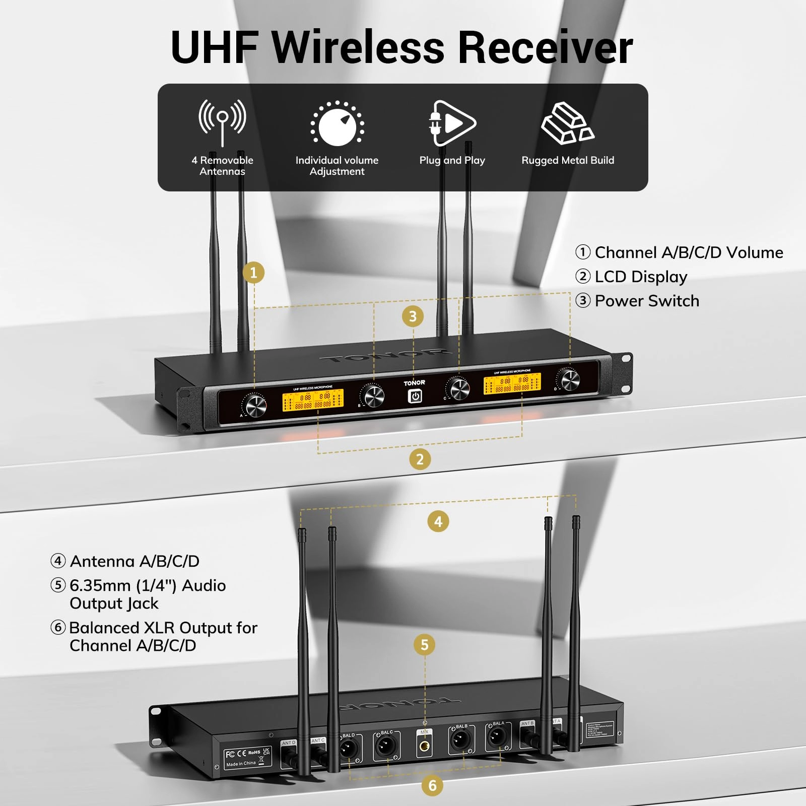 Wireless Microphones System - 4 UHF
