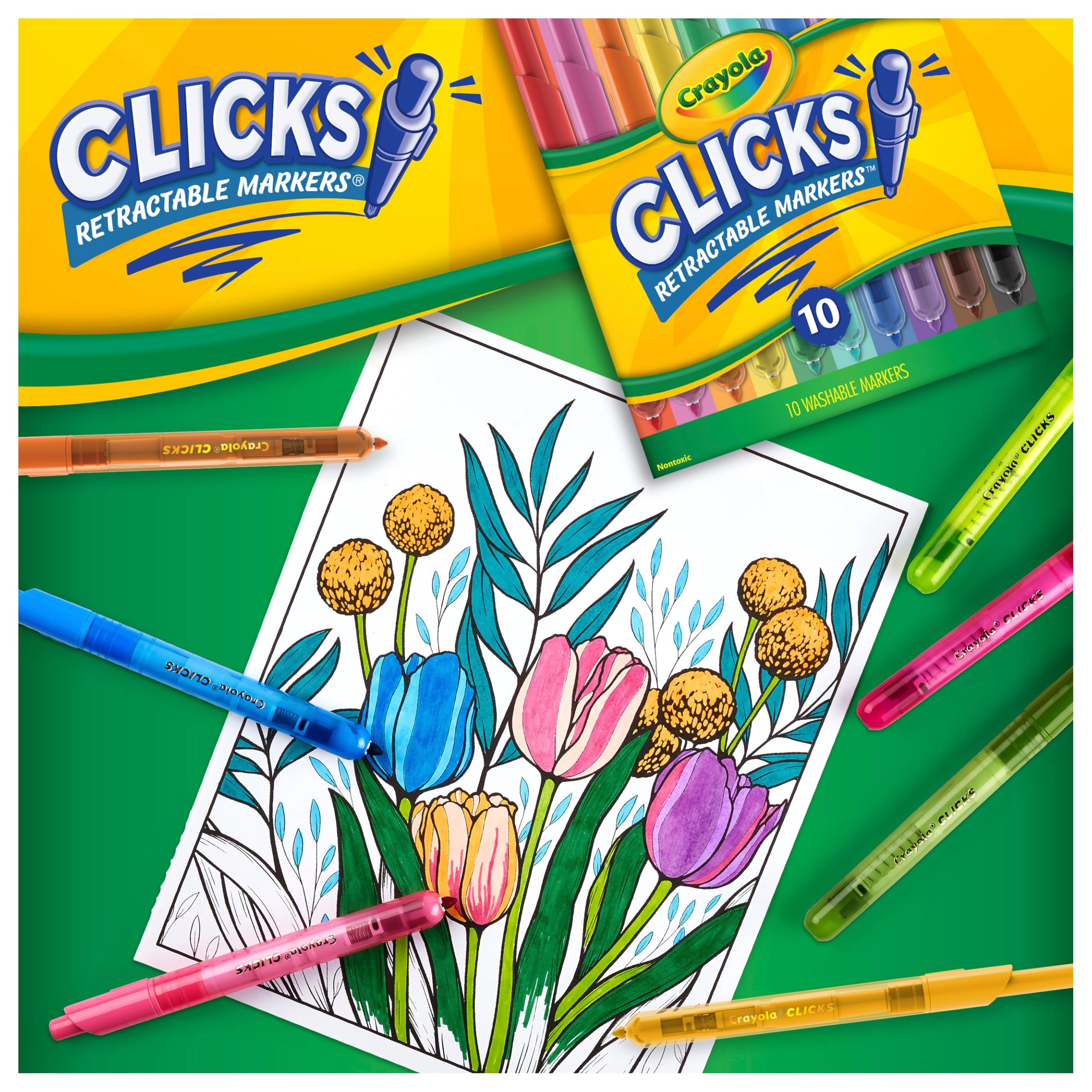 Clicks Retractable Markers - 10 different shades conical tips