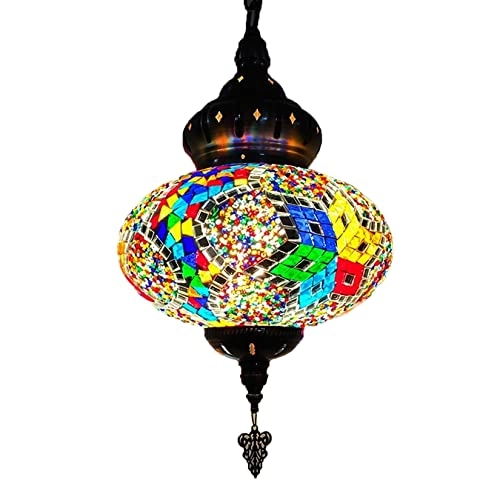 Turkish Moroccan Mosaic Swag Pendant Ceiling Hanging Light - bronze Glass
