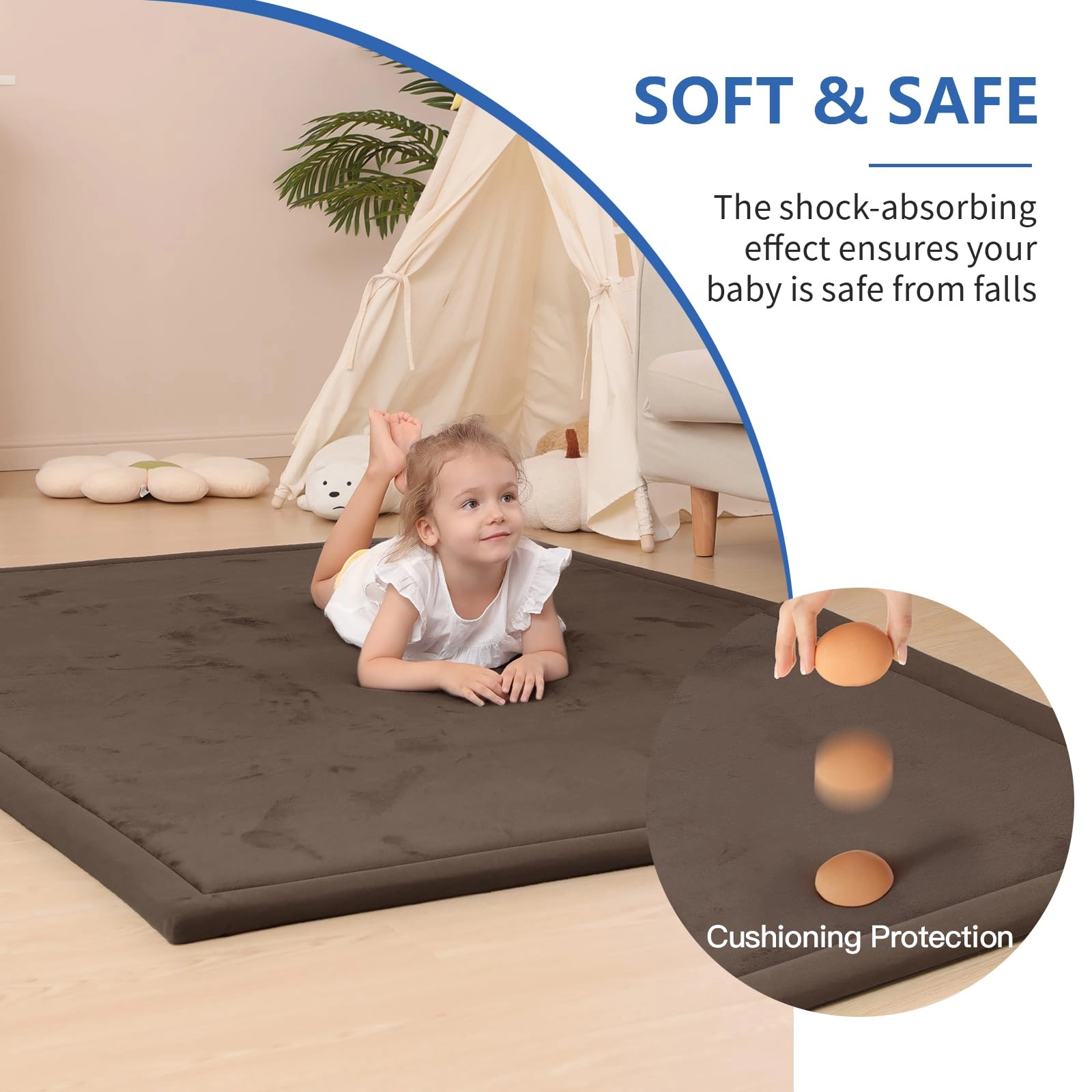 Baby Activity Play Mat - 79"x118" 1.3" Thick Cream