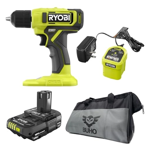 Cordless Drill + Battery - 1.5 Ampere-hour 18 Volt + Battery Charger + Drill Bits + Tool Bag