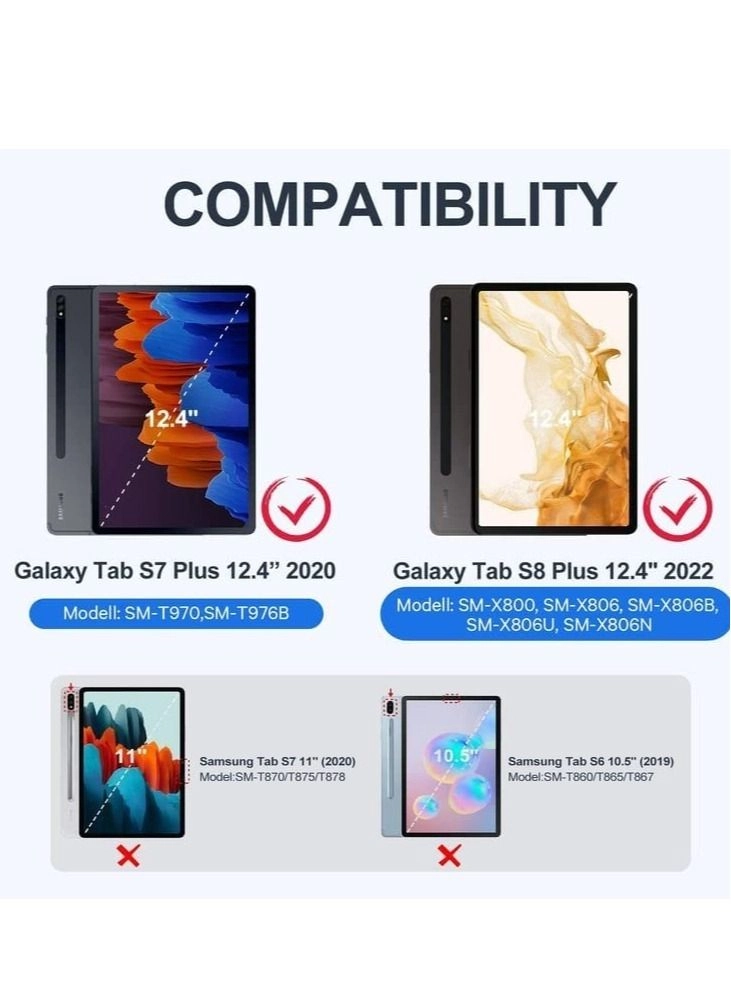 Keyboard Case with Detachable Keyboard and Micro USB Charging for Galaxy Tab S8 Plus 12.4-inch (2022) and Galaxy Tab S7 Plus 12.4-inch (2020)