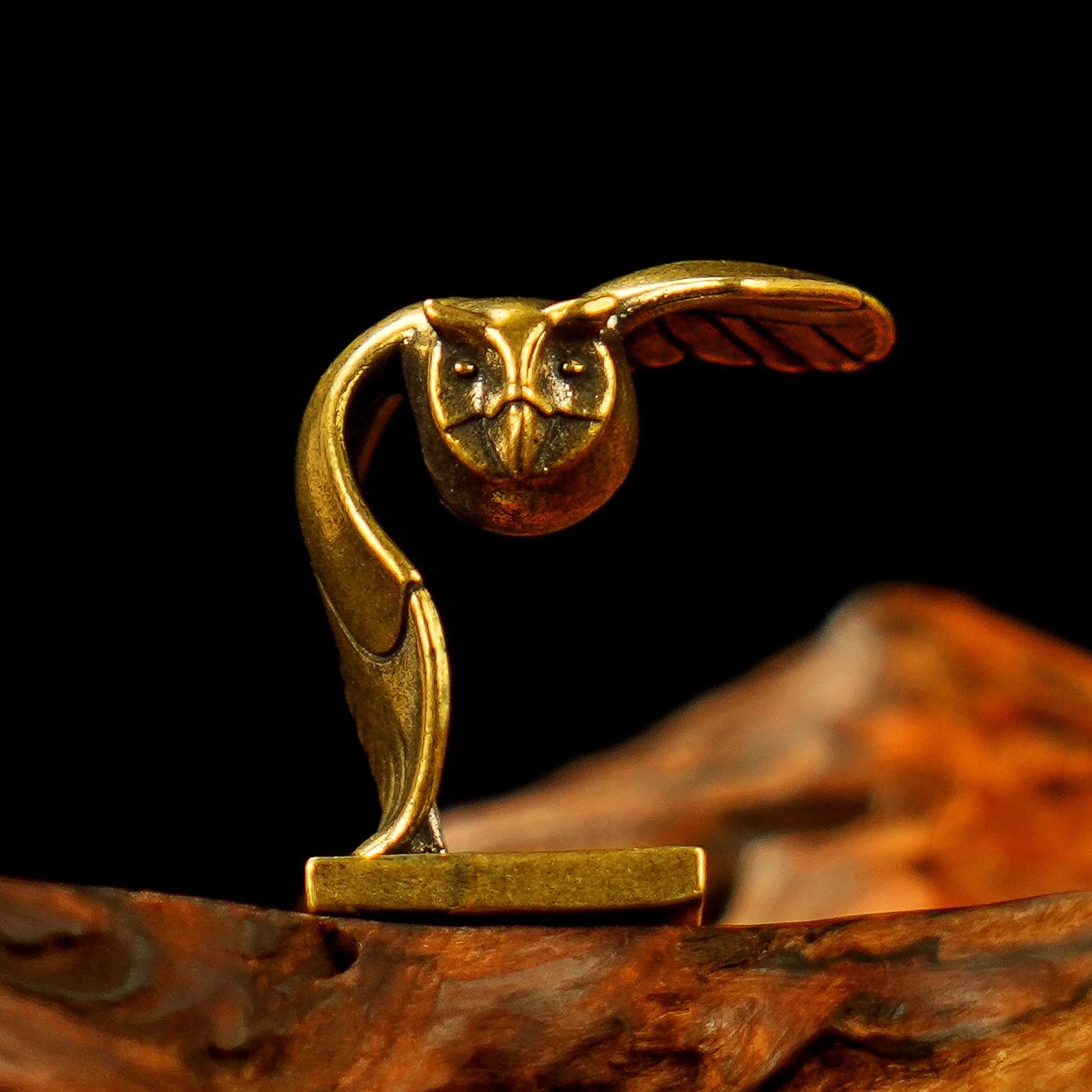 chovy Whispering Wings Owl Sculpture - Brass