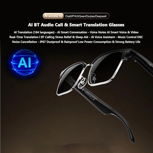 AI Smart Glasses - Real Time Translation 164 Languages BT Calling