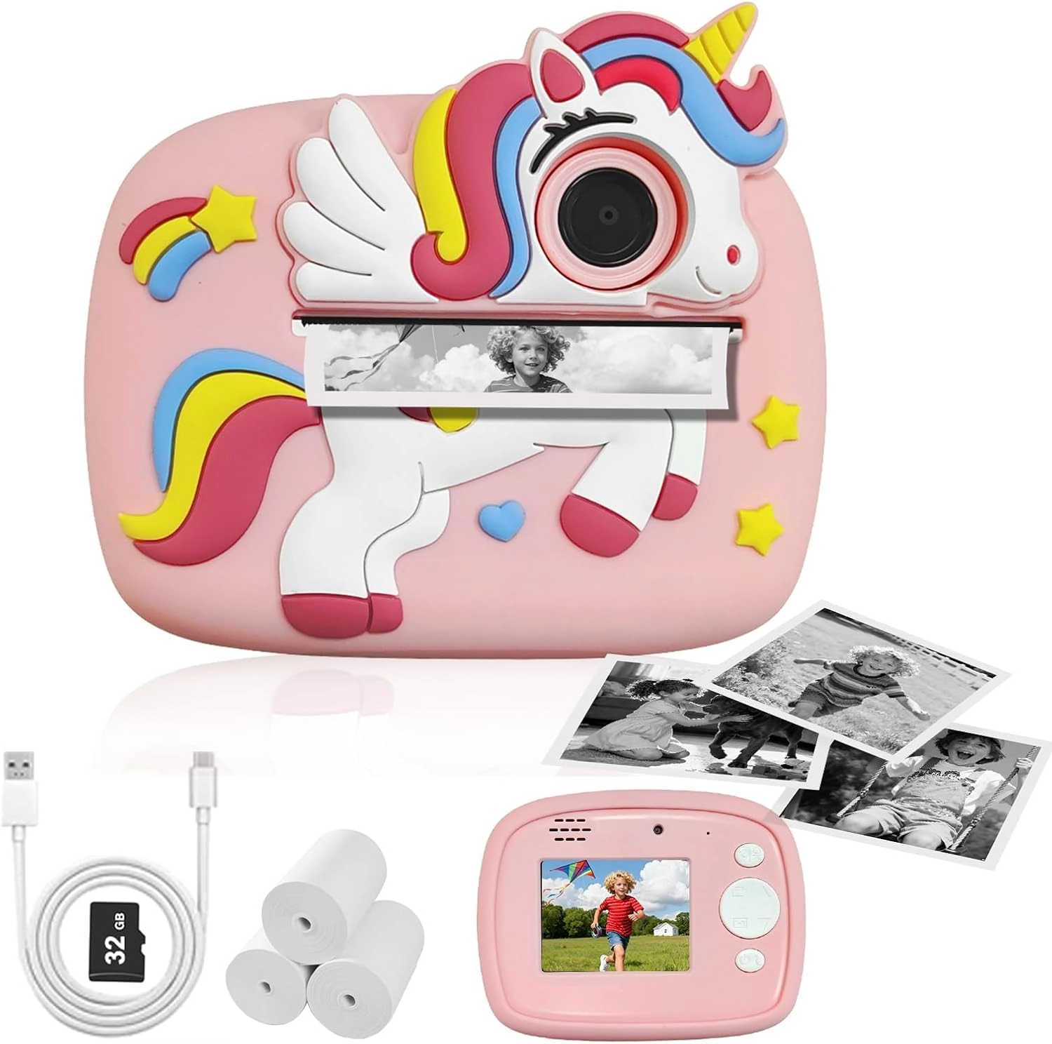 CENXI Kids Camera Instant Print - 1080P 32GB Pink