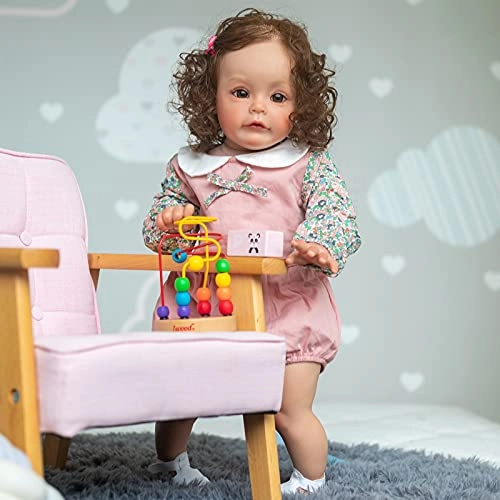 Sue-Sue Reborn Baby Doll - 60 cm Silicone Vinyl Hand Rooted Curly Brown Hair