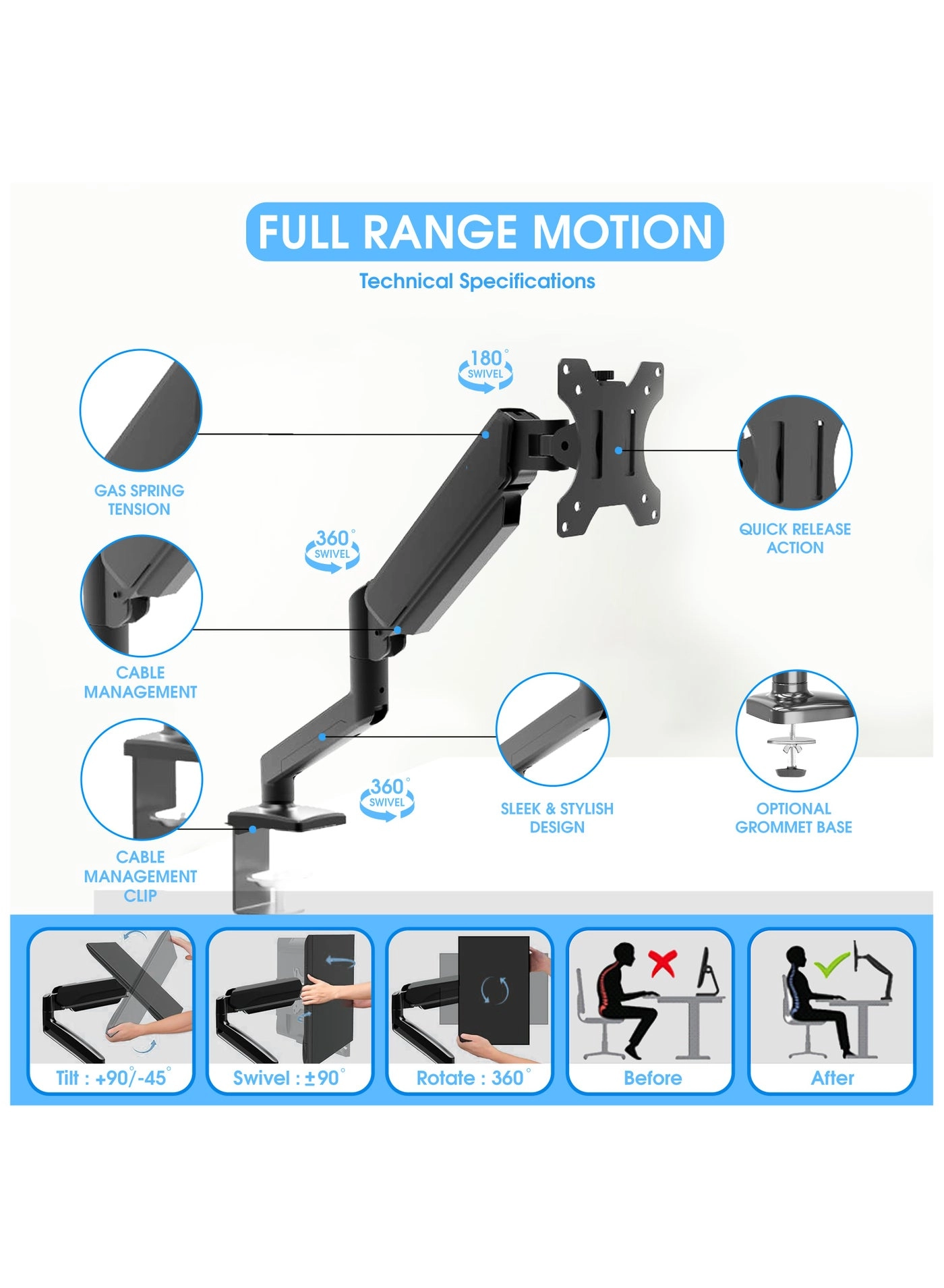 Dual Monitor Arm - Dual Arm 32 in 75x75/100x100mm