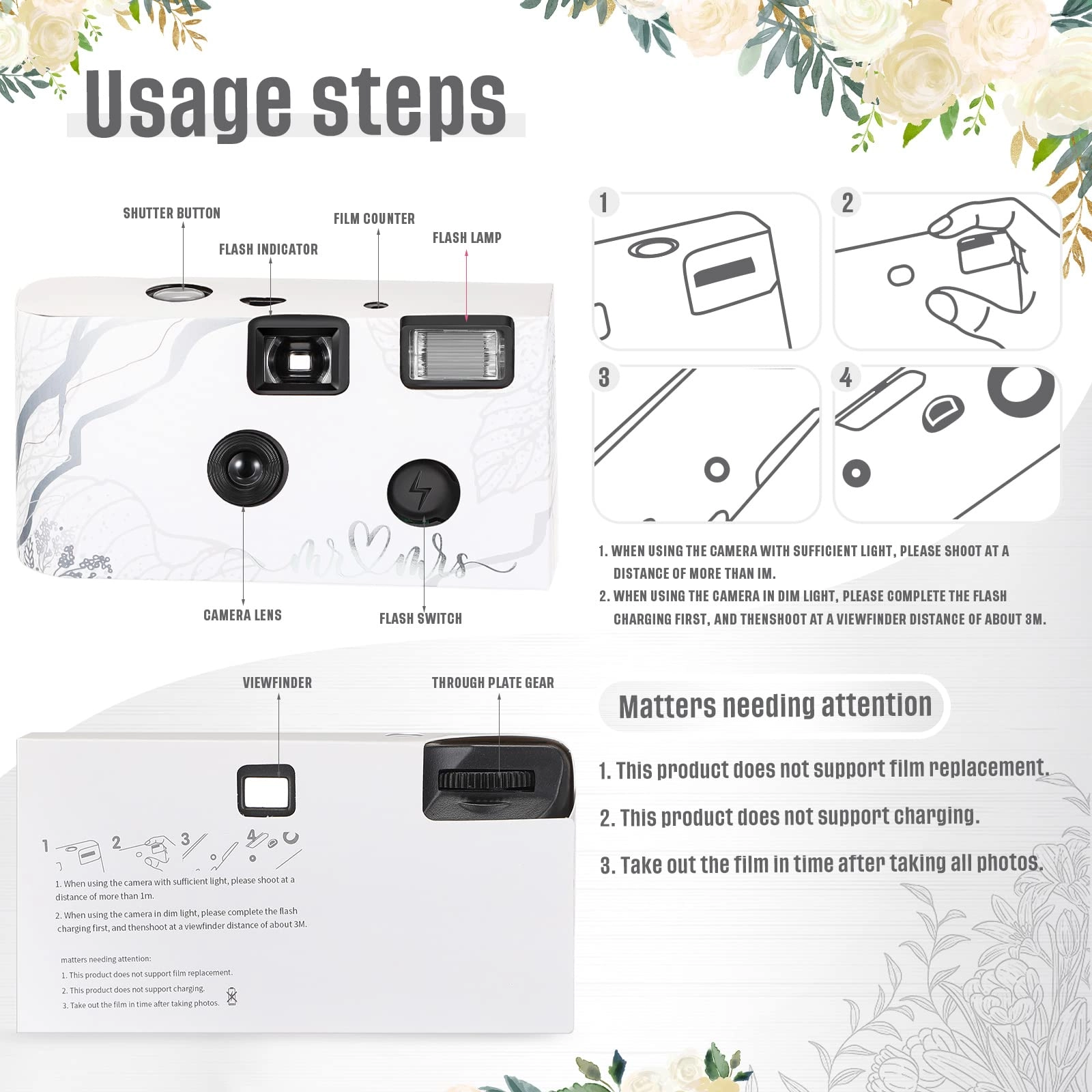 Disposable Film Camera - 4 Pcs Flash 27 Exposure 34mm