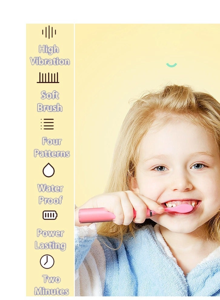 Kids Rechargeable Electric Toothbrush - 6 Brush Heads Timer USB Rechargeable
