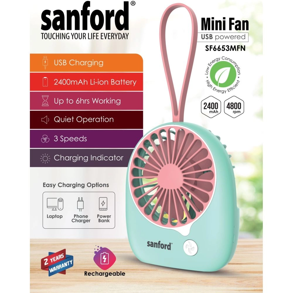 Rechargeable Mini Fan - 2400mAh 4800 RPM 3-Speed USB