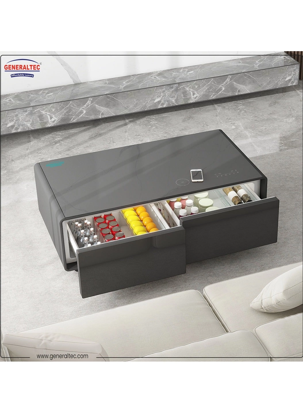 Smart Table and Refrigerator - 135L 15W Wireless Mobile Charging Bluetooth/USB Speaker