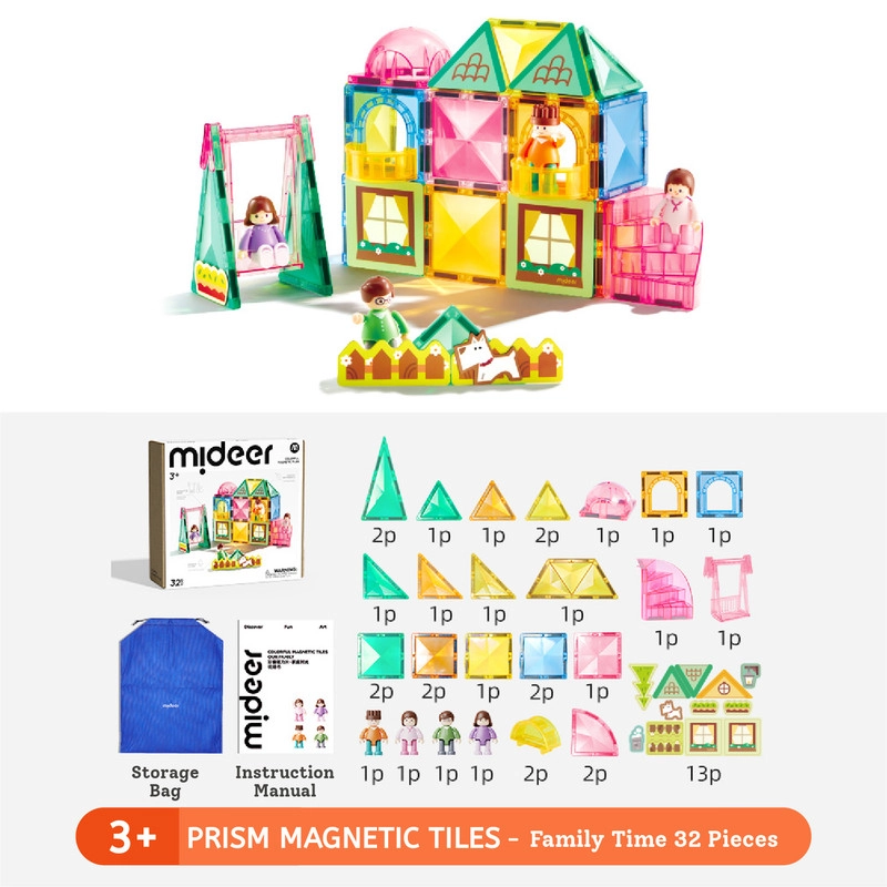 Colorful Magnetic Tiles - 32 pcs Family Time
