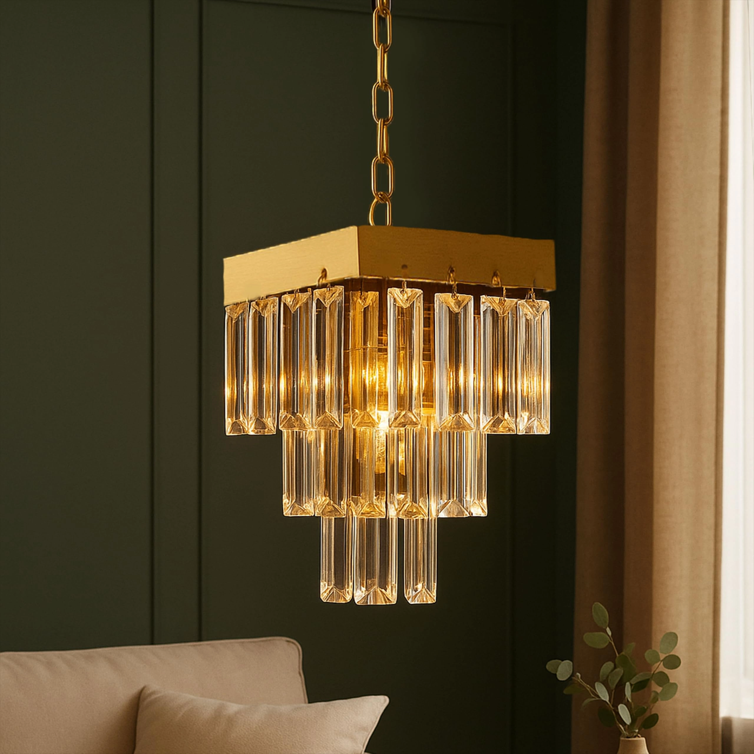 Decorativehut Square Shaped Modern Crystal Chandelier - 18 Inches (45.7 cm)