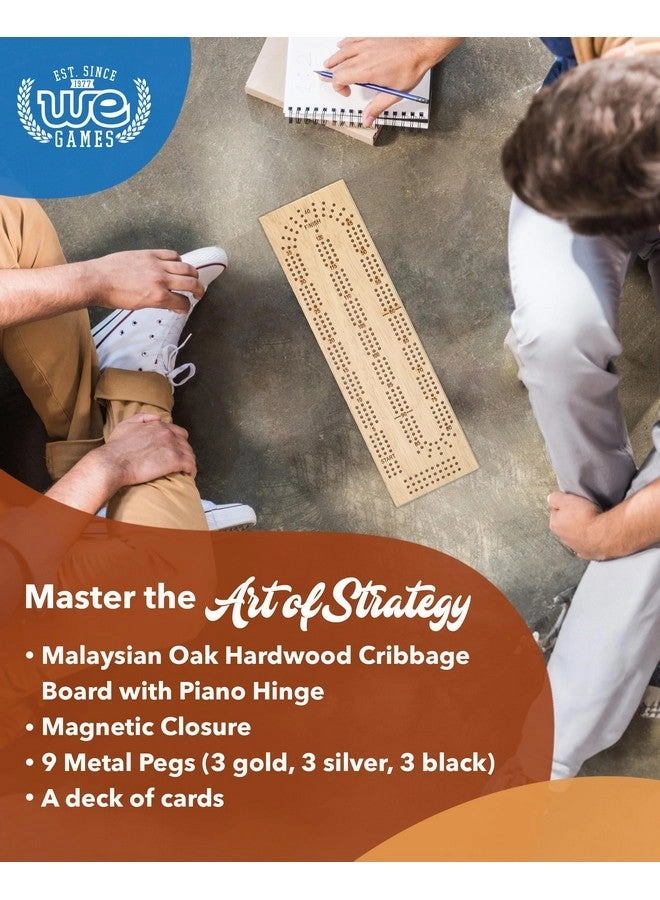 Cabinet Cribbage Set - Solid Oak 3 Track Metal Pegs