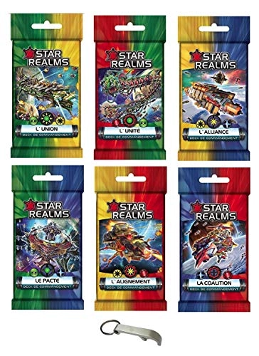 Star Realms: Command Deck - Union French + Star Realms: Command Deck - Unity + Star Realms: Command Deck - Alliance + Star Realms: Command Deck - The Pact + Star Realms: Command Deck - The Alignment + Star Realms: Command Deck - The Coalition + Bottle Opener