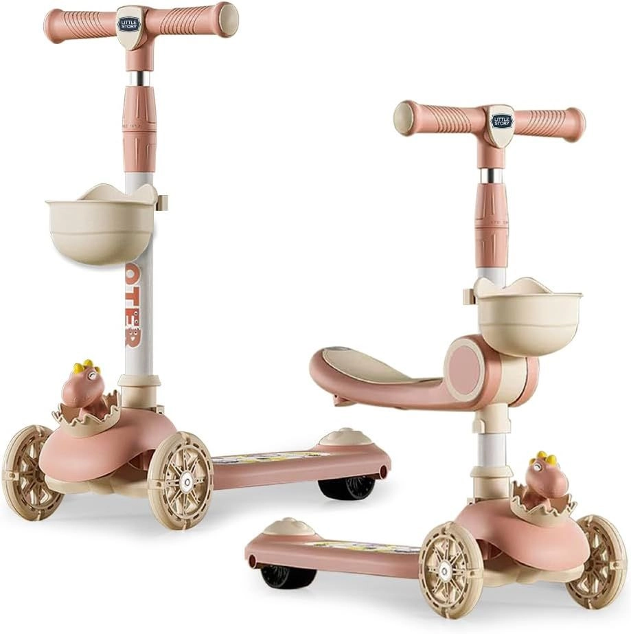 Little Story Kids Scooter And Ride On - Dinosaur Kick Scooter – LED Foldable