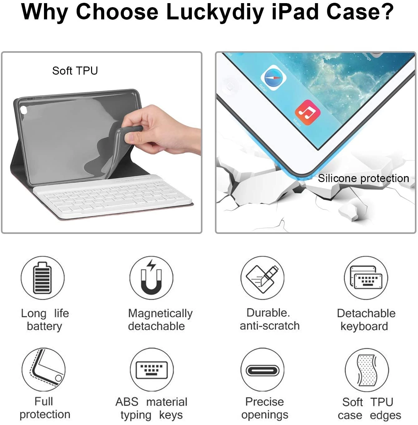 Keyboard Case with Magnetic Detachable Wireless Bluetooth Keyboard for iPad Mini 4 7.9-inch