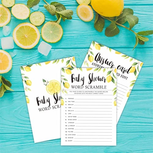 Watercolor Lemon Baby Shower Game Cards - 30 pieces Adult