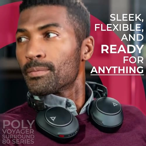Voyager Surround 80 UC Wireless Headset + BT700 + USB C to USB A Adapter + USB C to 3.5 mm Audio Cable + Microfiber Cloth