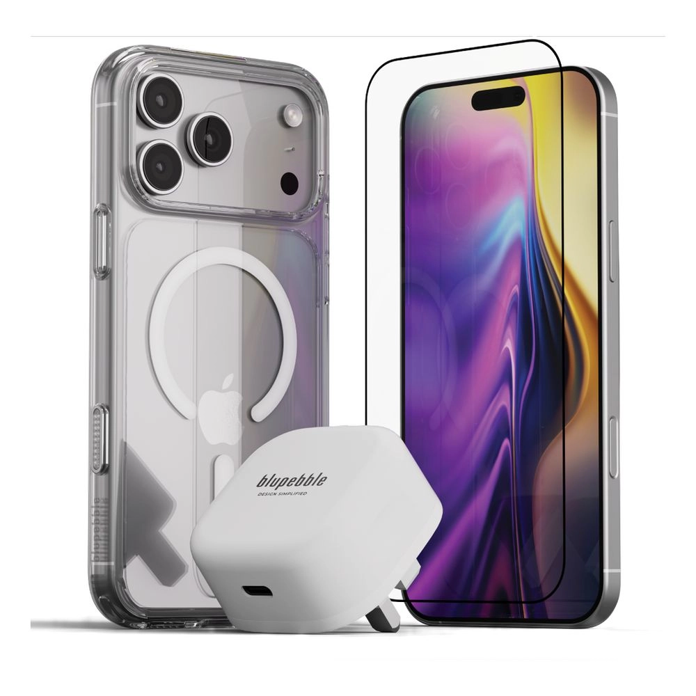 blupebble Clear Case + Screen Protector + Fast Wall Charger for iPhone 17 Pro