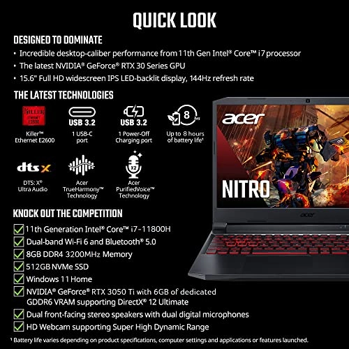 Nitro 5 AN515-57-79TD - 15.6'' i7-11800H 8GB DDR4 512GB NVMe SSD