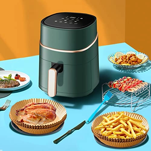 Cake Barrel + Pizza Pan + Cupcake Pan + Metal Holder + Skewer Rack + Silicone Mat + Food Tong + Oil Brush + Air Fryer Liners + Plate Gripper + Silicone oven gloves + Air Fryer Recipe Cookbook - Food grade 304 stainless steel and silicone 12 pcs