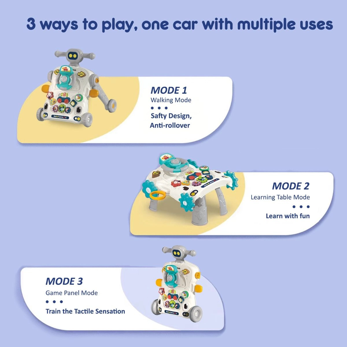 3-in-1 Baby Walker - Musical Keyboard Learning Table Mode