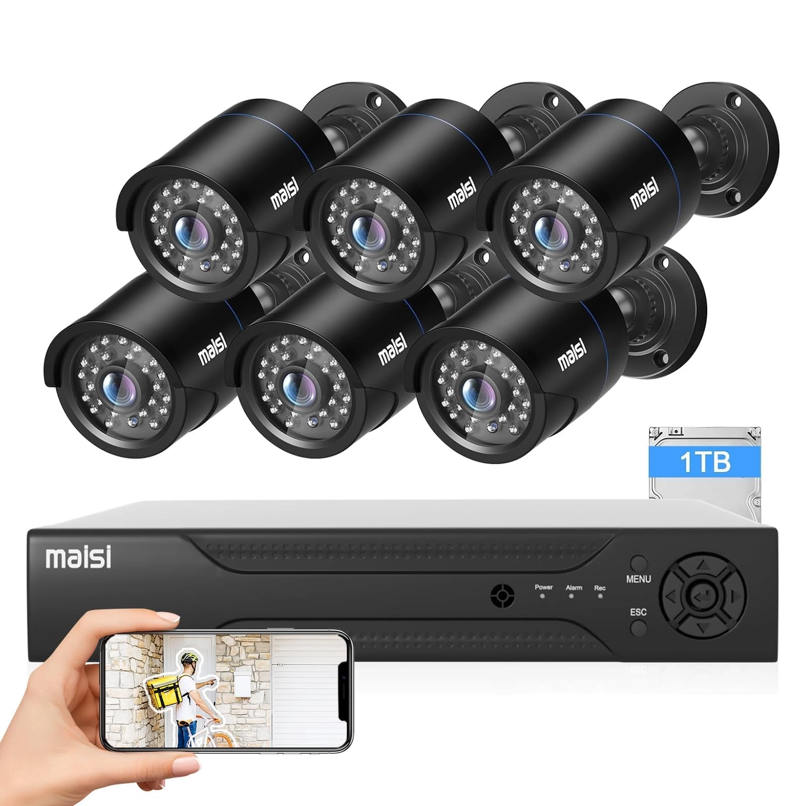 maisi 8-Channel 1080P DVR + 2MP Outdoor Camera + 1TB HDD - 6PCS 8 Channel 2MP