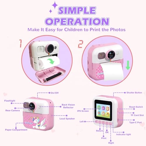 Kids Instant Print Camera - 1080P 32GB