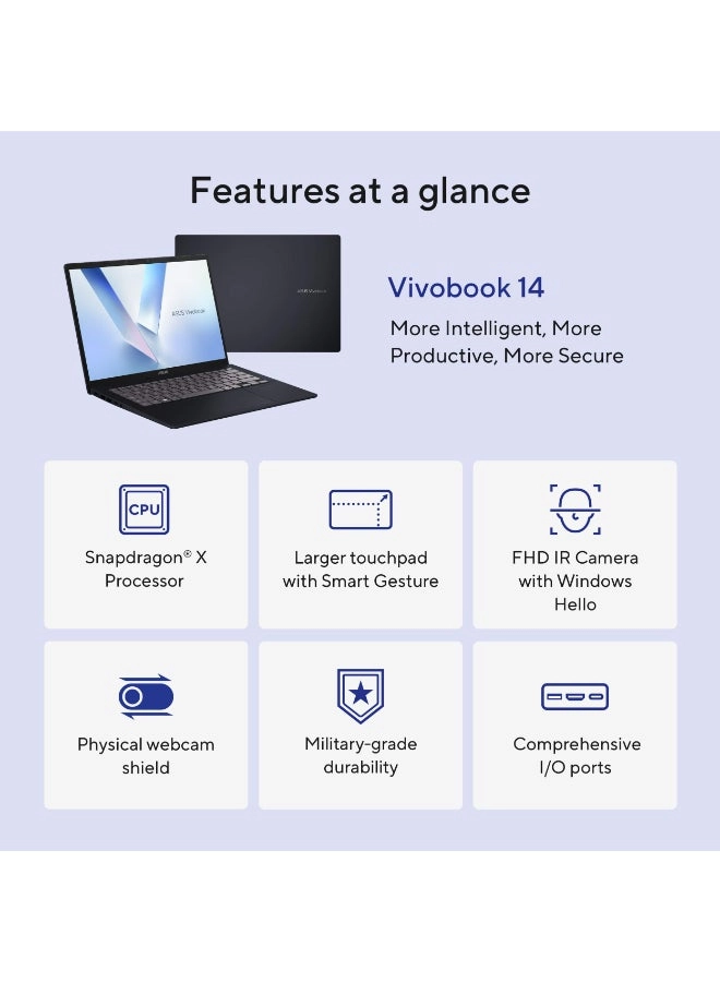 Vivobook 14 X1407QA-V14.X116512 - 14'' Snapdragon X 16GB DDR4 512GB SSD