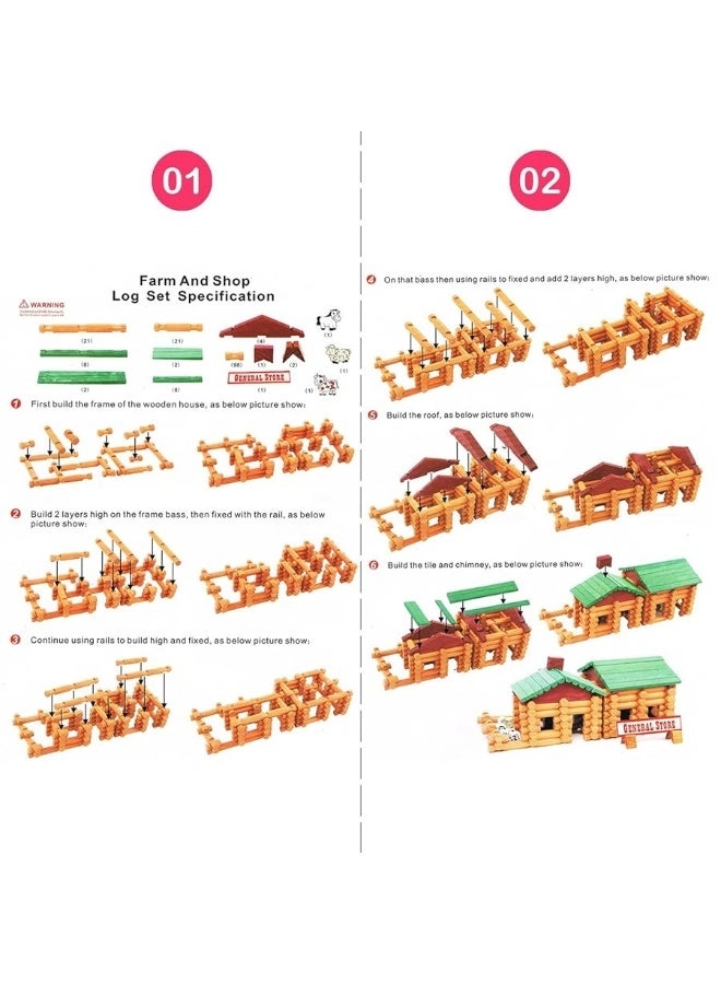 Classic Building Log Toys - 170 PCS Wood Logs