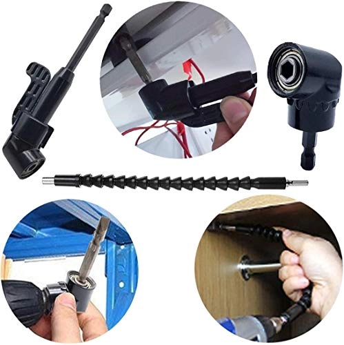 105 Degree Right Angle Drill - Short & Long 1/4inch + Flexible Extension Bar - 12"