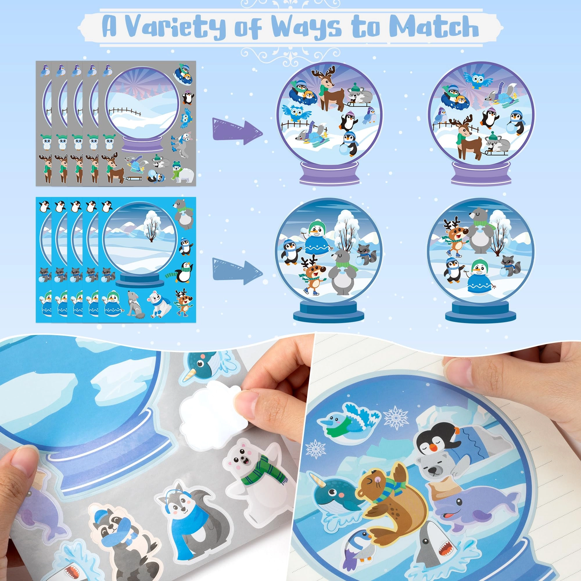 Winter Polar Animals Sticker Book Glow in the Dark 40 pcs